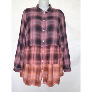J.Jill Plaid Button Down Size M Purple ombre super soft flannel babydoll blouse